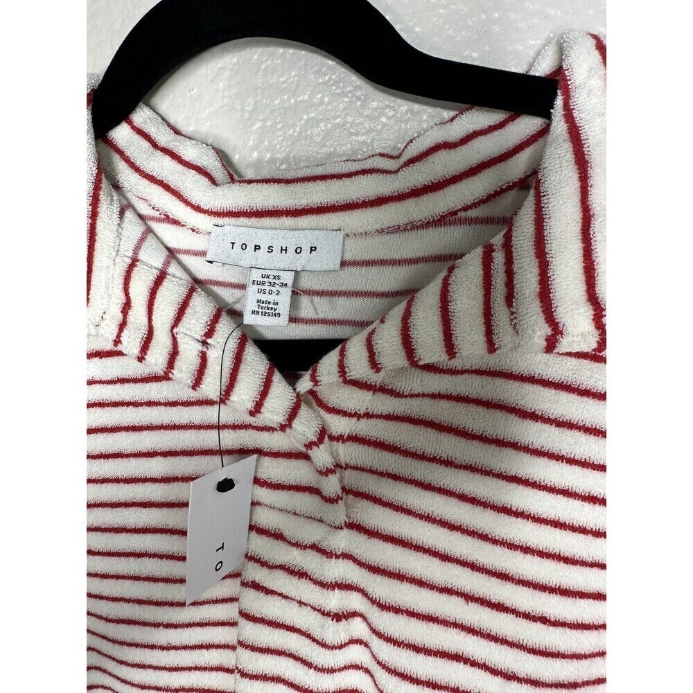 Topshop Pullover Womens XS Long Sleeve Cropped Soft White Red Striped Collared - Picture 2 of 5